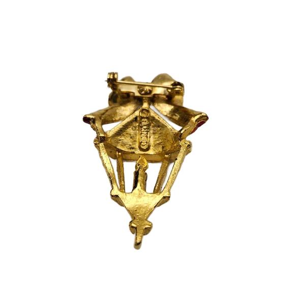 Vintage Enamel Christmas Lantern Brooch, 2.5" Tall - Picture 3 of 10